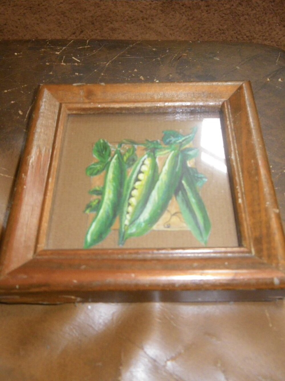 Vintage Miniature Framed Colored Pencil Sketch Pea Pods